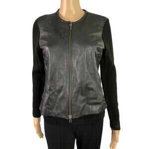 Alfani Women's Sz Small Petite Black 100% Leather Front Zip Up Cardigan Jacket